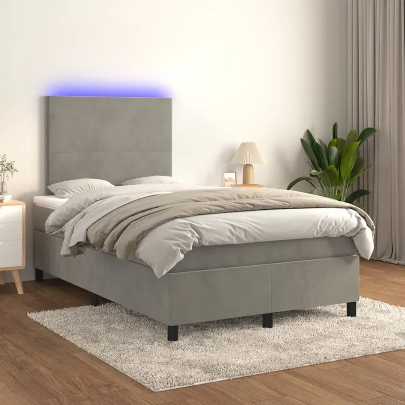 vidaXL Ramsäng med madrass & LED ljusgrå 120×200 cm sammet (#5171)