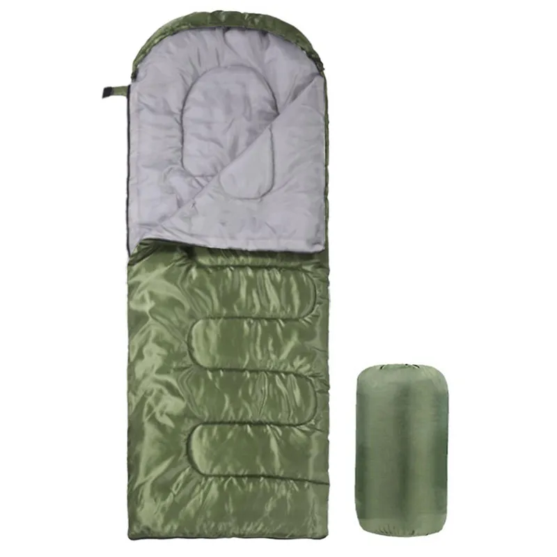 Ultralätt sovsäck för ryggsäcksfack för vuxna 170T Kuvert 4 Seasons Hooded 1300g armégrön färg