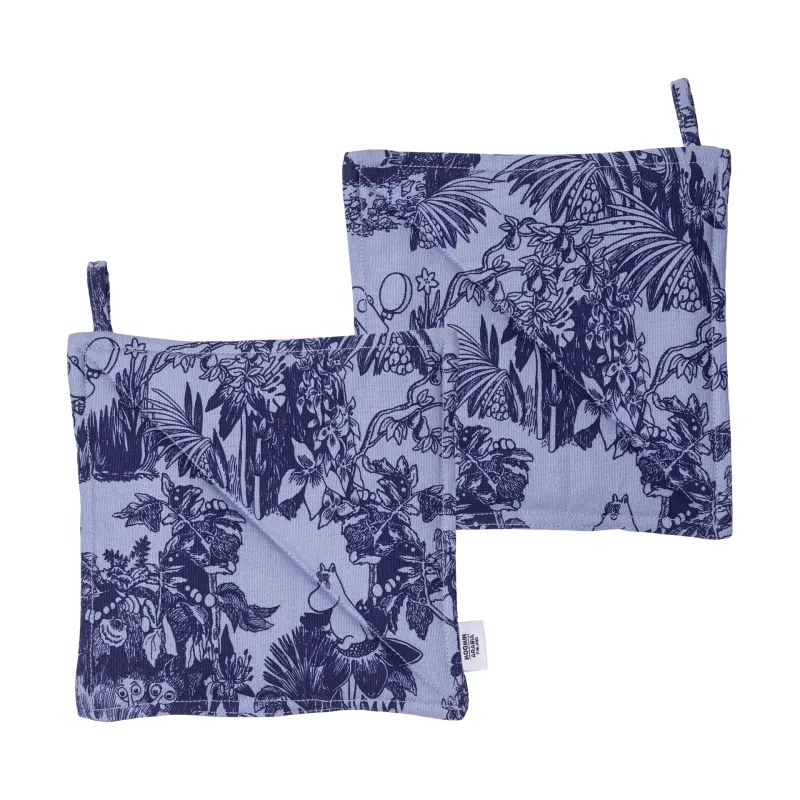 Moomin Arabia Mystikens skog Mumin grytlappar Blå, 22×22 cm, 2-pack