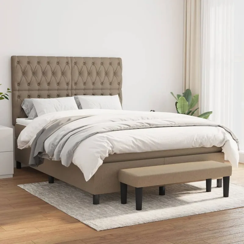 vidaXL Ramsäng med madrass taupe 140×190 cm tyg (#8430)