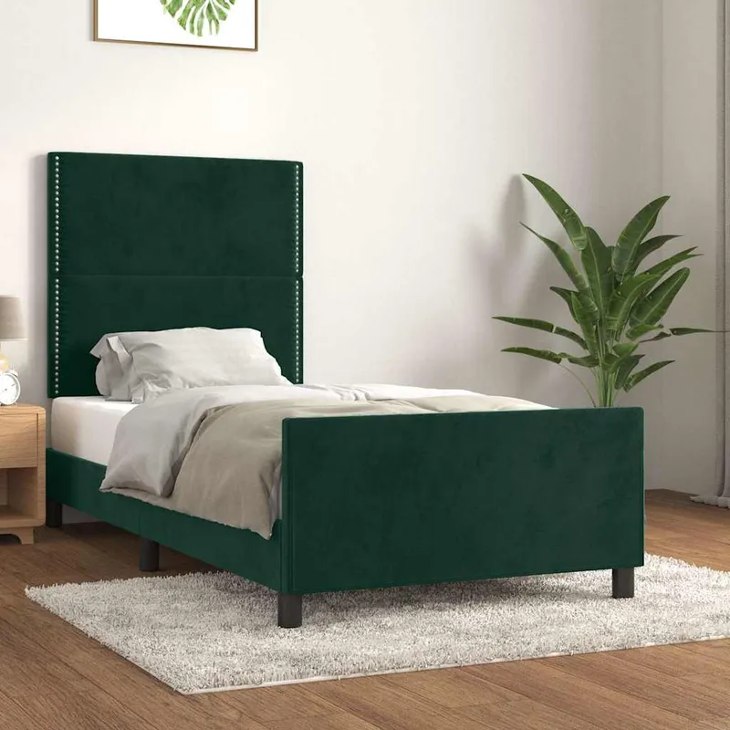 vidaXL Sängram utan madrass mörkgrön 90×200 cm sammet (#1687)
