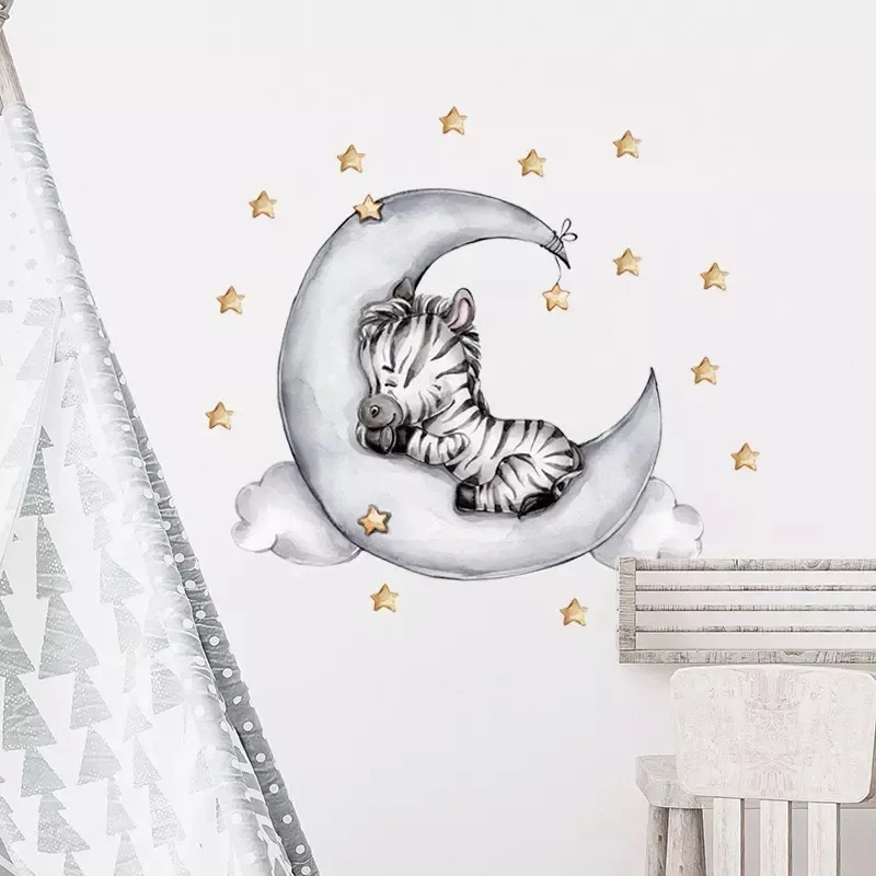 Väggdekal - Zebra som sover på månen