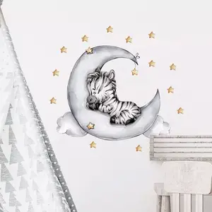Väggdekal - Zebra som sover på månen