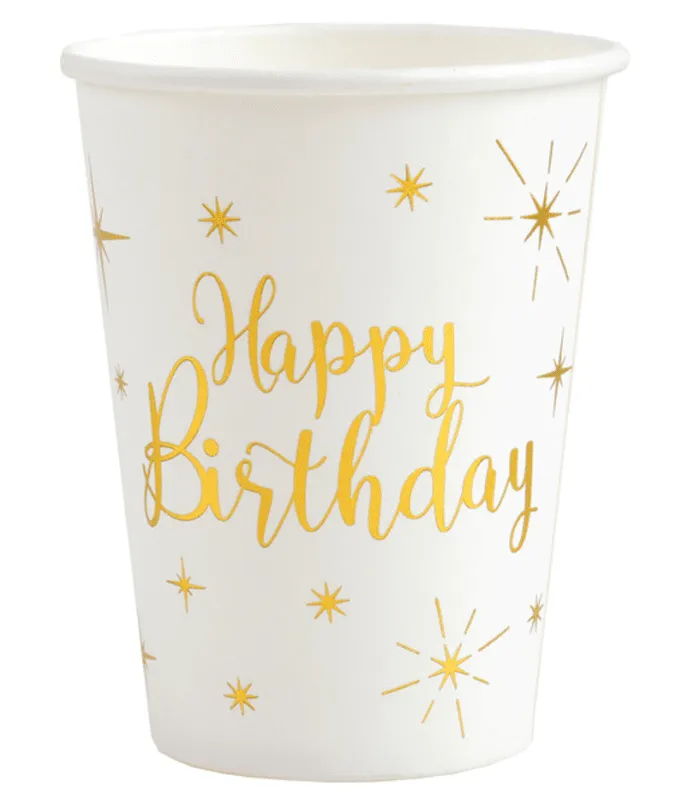 Muggar Vit & Guld Happy Birthday, 10-pack