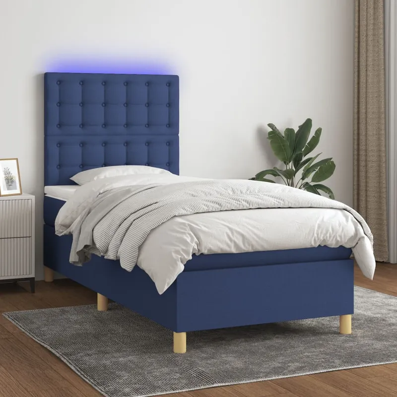vidaXL Ramsäng med madrass & LED blå 80×200 cm tyg (#2392)
