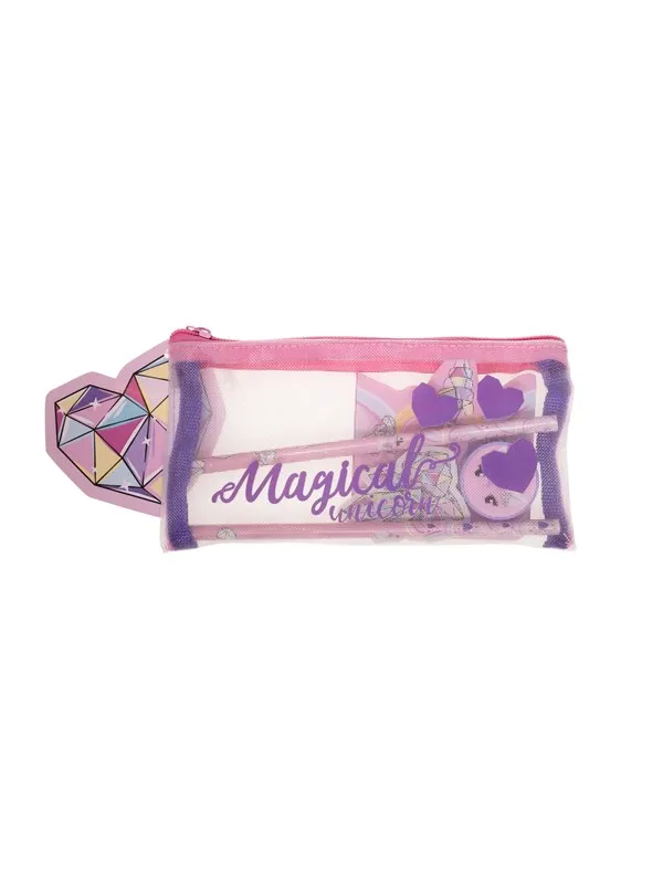 Unicorn Gems Pennfodral med Skrivset, Rosa