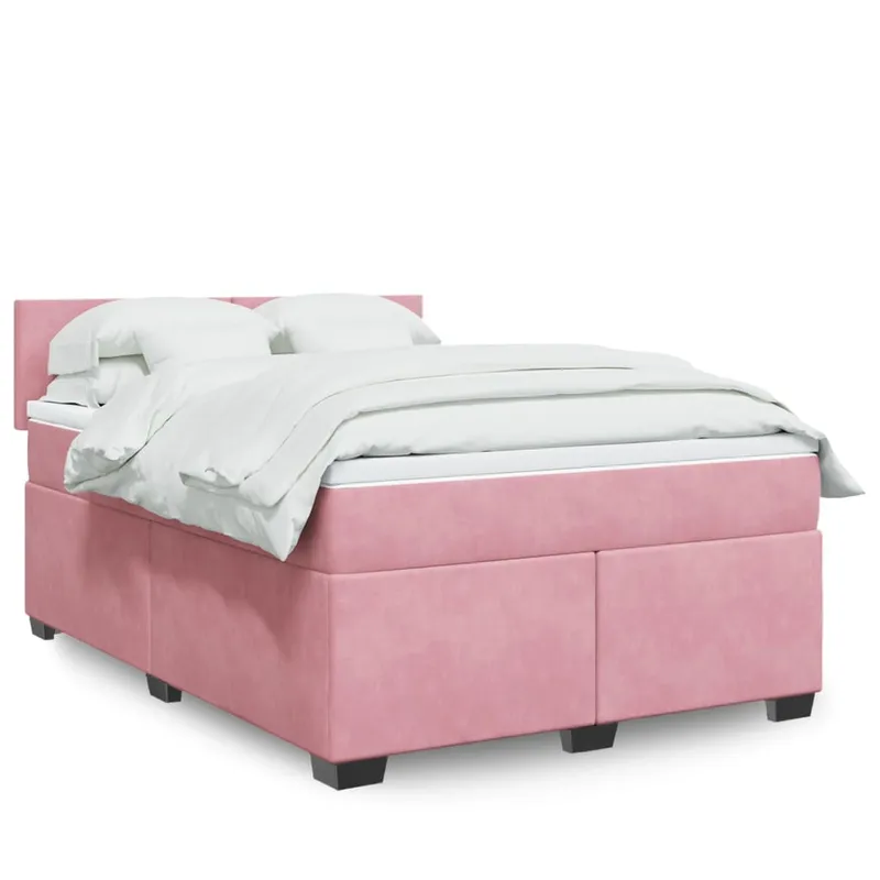vidaXL Ramsäng med madrass rosa 140×200 cm sammet (#5110)