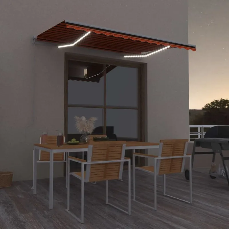 vidaXL Markis manuellt infällbar med LED 350×250 cm orange och brun