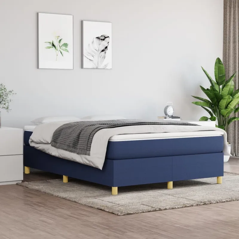 vidaXL Ramsäng med madrass blå 140×200 cm tyg (#0271)