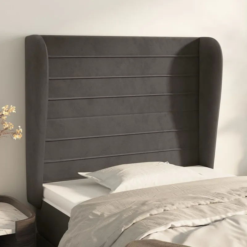 vidaXL Sänggavel med kanter mörkgrå 103x23x118/128 cm sammet (#0035)