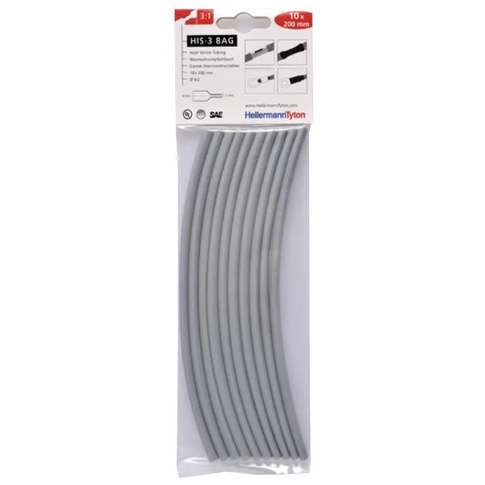 Hellermann Tyton HIS-3 Bag 6/2 Krympslang 6/2 x 200 mm, 10-pack Grå