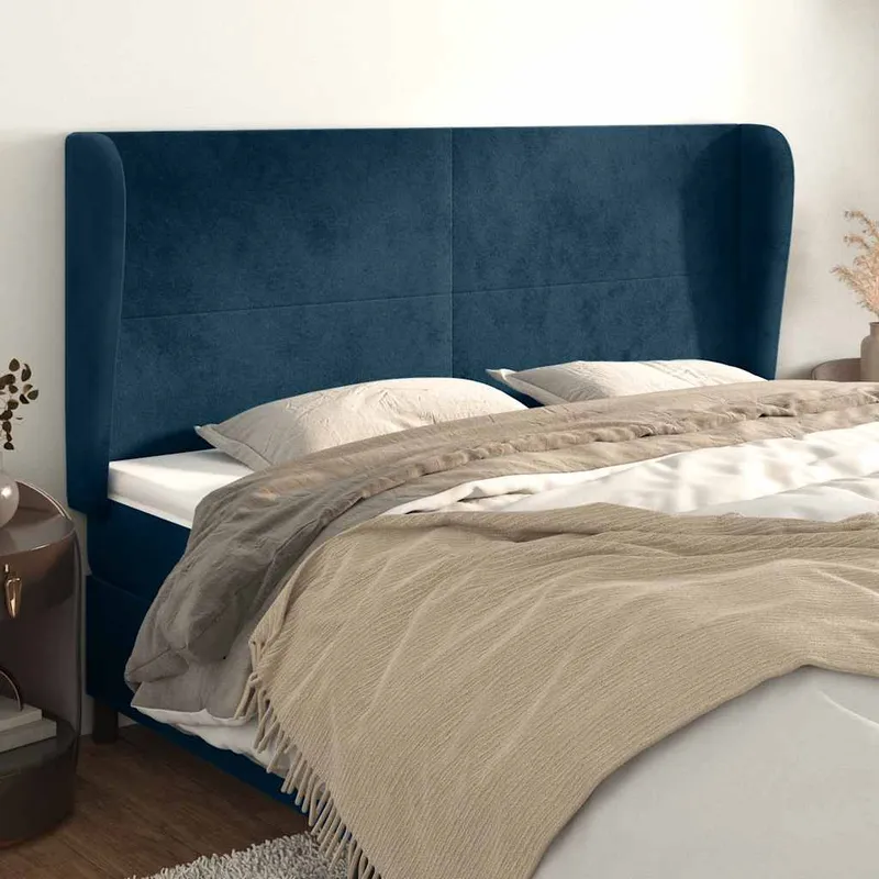 vidaXL Sänggavel med kanter mörkblå 203x23x118/128 cm sammet (#6106)