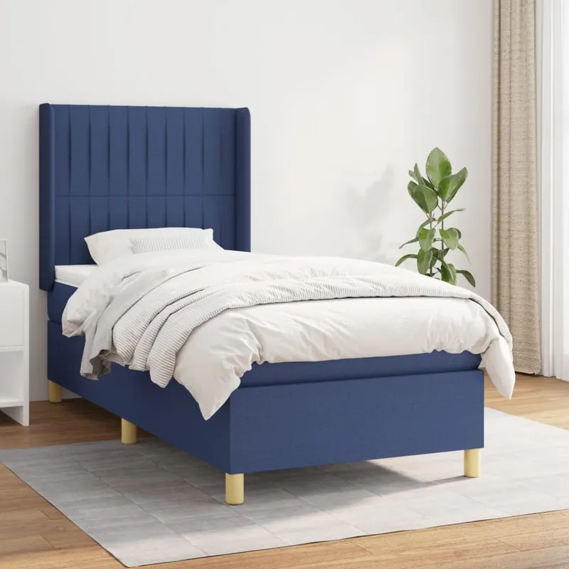 vidaXL Ramsäng med madrass blå 90×190 cm tyg (#8925)