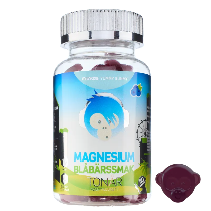 Monkids Magnesium TONÅR Blåbär 60 tuggtabletter