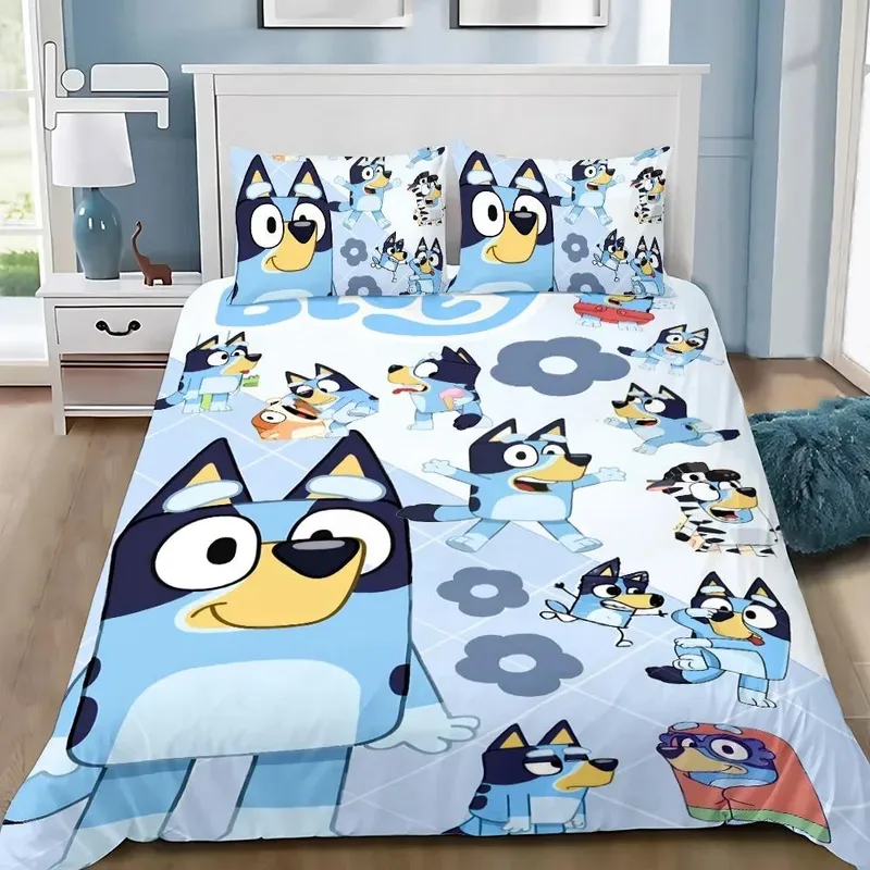 Tilpasset Tegneserie B-Blueys Bandit Chilli Dynetrekk Putetrekk Sengetøy Sett Voksen Gutt Jente Soverom Barn Enkelt Dobbelt AU Single 140x210cm (#4007)