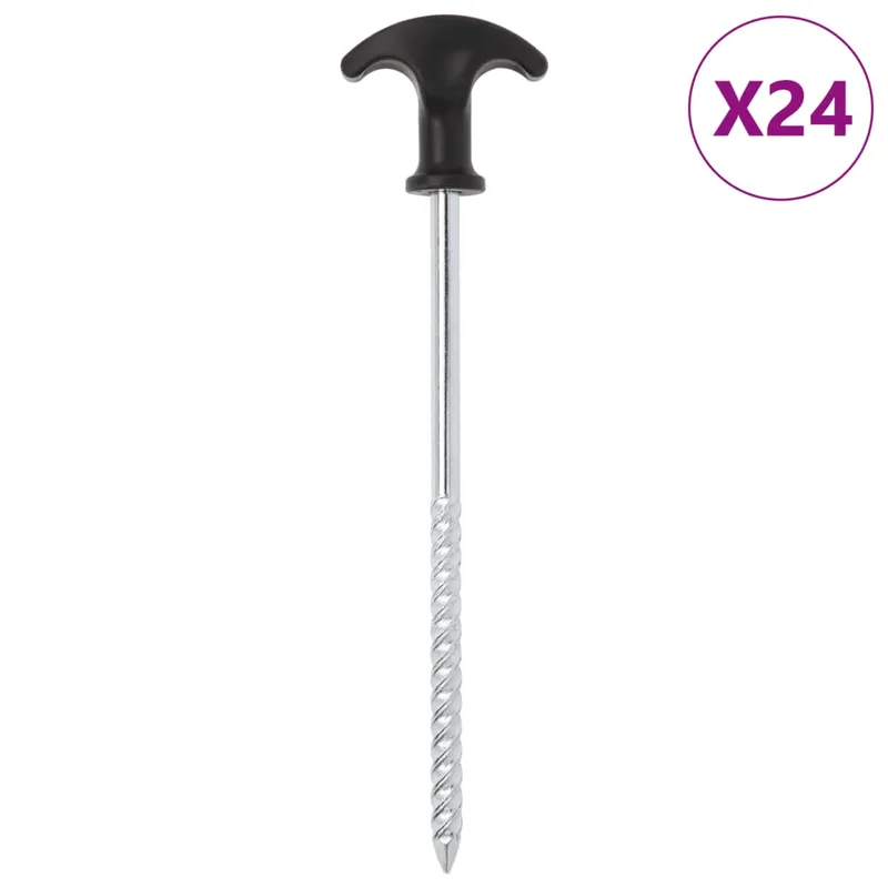 vidaXL Tältpinnar 24 st 20 cm Ø7 mm galvaniserat stål