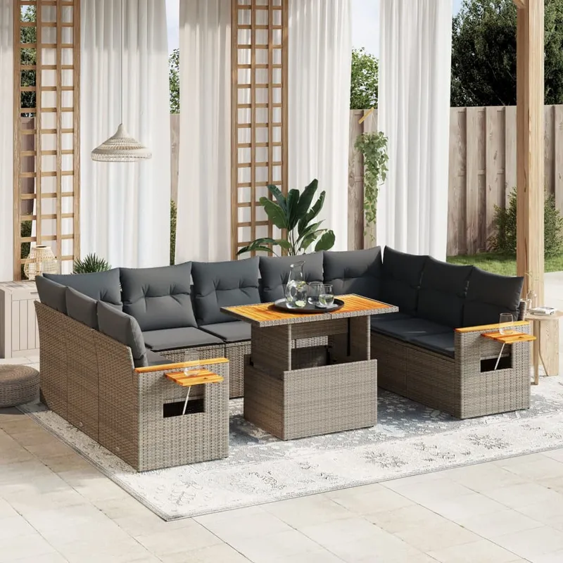 vidaXL Loungegrupp för trädgården med dynor 11 delar grå konstrotting (#4831)