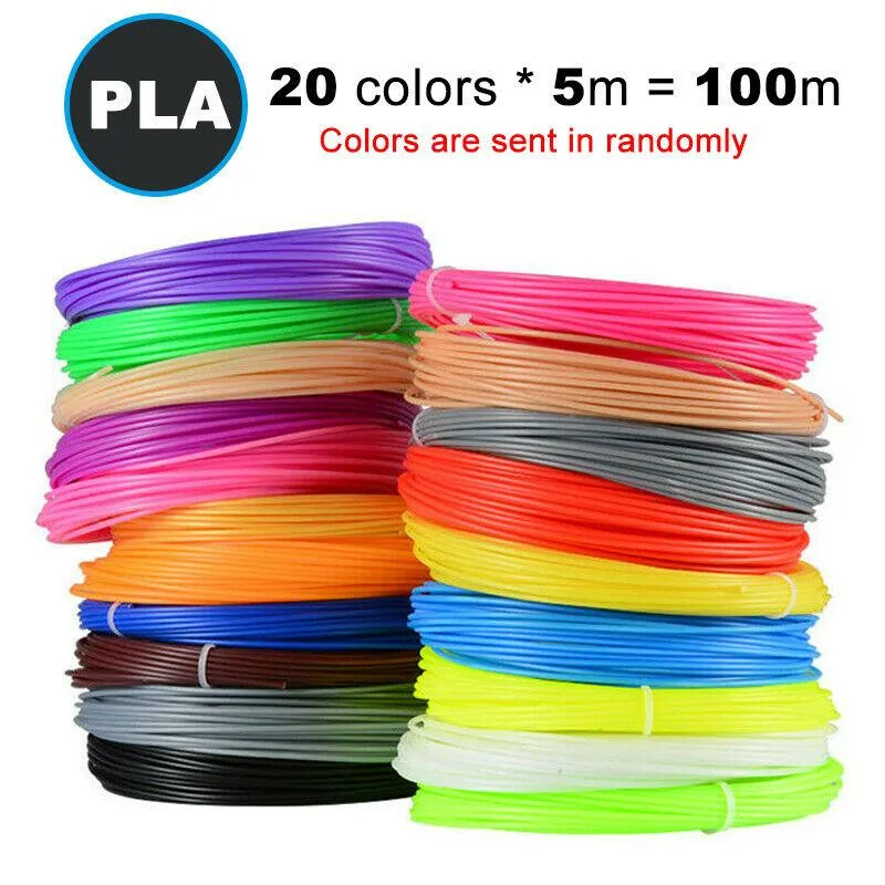 PLA plast for 3d penn 100 meter med 20 farger 3D-skriver filament utskriftsmateriale Tilbehør Kreative 3D maleverktøy for barn 5M x 20 Colors(Total 100M)