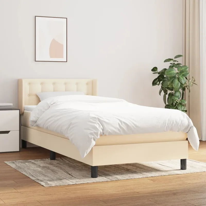 vidaXL Ramsäng med madrass gräddvit 90×190 cm tyg (#7715)
