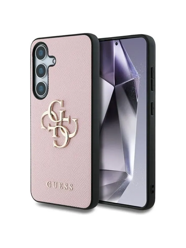 GUESS Grained Big 4G Logo Small Classic Logo case for Samsung Galaxy S25 Plus pink