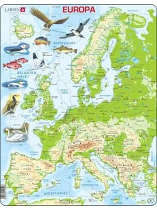 Larsen Puzzles Pussel Europa fysiskt stående - 87 bitar, Maxi 2D Pussel