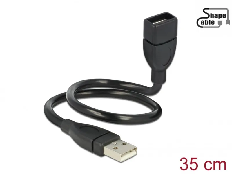 Delock ShapeCable - USB-förlängningskabel - USB (hona) till USB (hane) - 35 cm - svart