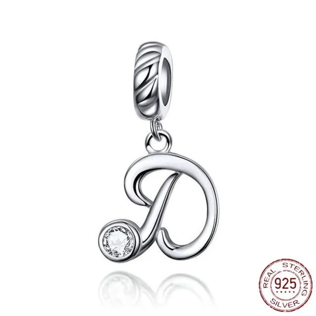 Armband Charm 925 Silver Bokstav A-Ö Bokstav Berlock Namn Pärlor För Kvinnor Gör-det-själv-hänge gör smycken (#6981)