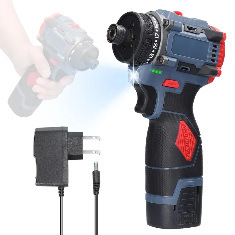 16,8V multifunktions elektrisk skruvmejsel 45Nm vridmoment borstlös motor Praktisk skruvmejsel för 1pcs battery US Plug flerfärgad