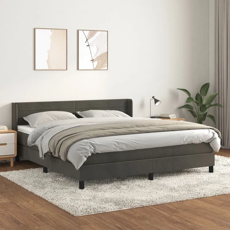 vidaXL Ramsäng med madrass mörkgrå 180×200 cm sammet (#8070)