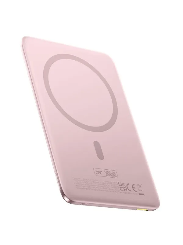 Baseus PicoGo AM41 5000mAh 20W Ultra-Slim Power Bank MagSafe Compatible with Simple USB-C 60W 30cm Cable - Pink - 5 Ah