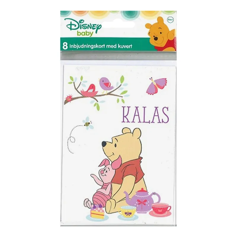 Inbjudningskort Kalas Nalle Puh – 8-pack