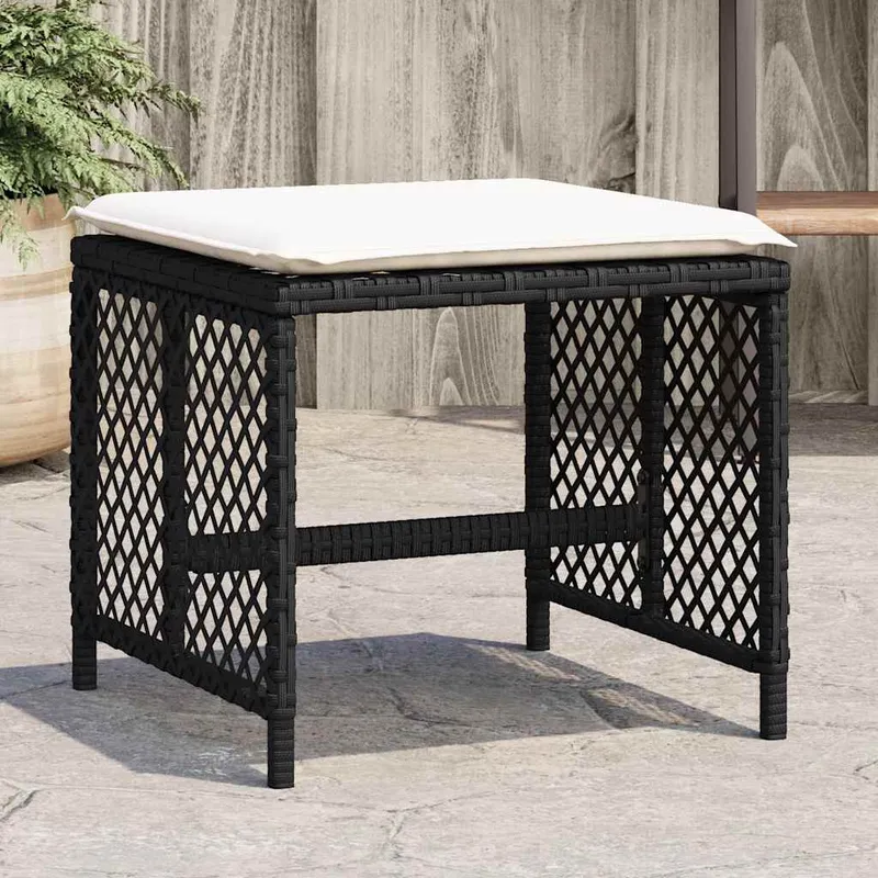 vidaXL Trädgårdspallar med dynor 4 st svart 41x41x36 cm konstrotting (#6226)