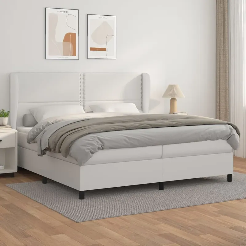 vidaXL Ramsäng med madrass vit 200×200 cm konstläder (#8688)