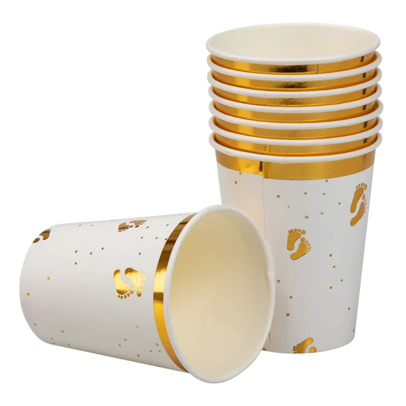 Pappersmuggar Bebisfötter Guld/Vit - 8-pack