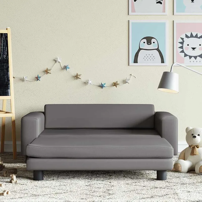 vidaXL Barnsoffa med fotpall grå 100x50x30 cm konstläder
