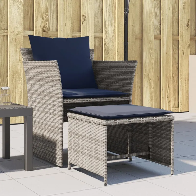 vidaXL Reclinerstol för trädgården med fotpall grå konstrotting (#9589)