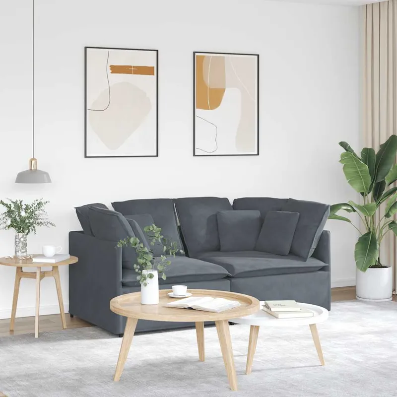 vidaXL Modulsoffa med dynor sammet mörkgrå