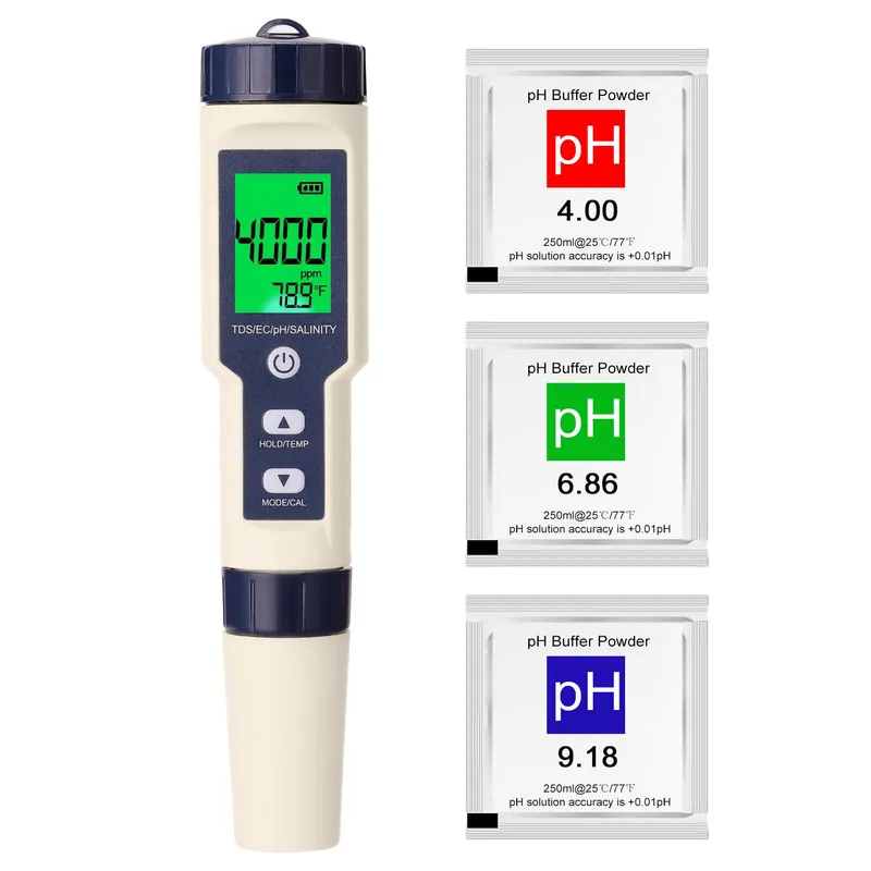 5 i 1 professionell multiparameter Combo Testing Meter PH/EC/TDS/Salthalt/Termometer Digital flerfärgad