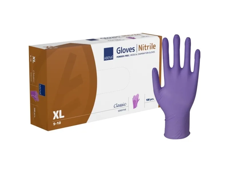 Undersökningshandske, ABENA Classic Sensitive, XL, lila, nitril, puderfri – (100 st.)