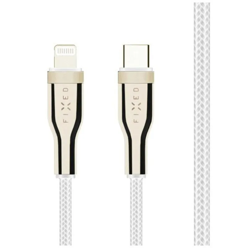 FIXED METAL USB-C/Lightning MFI flätad kabel 2m Vit