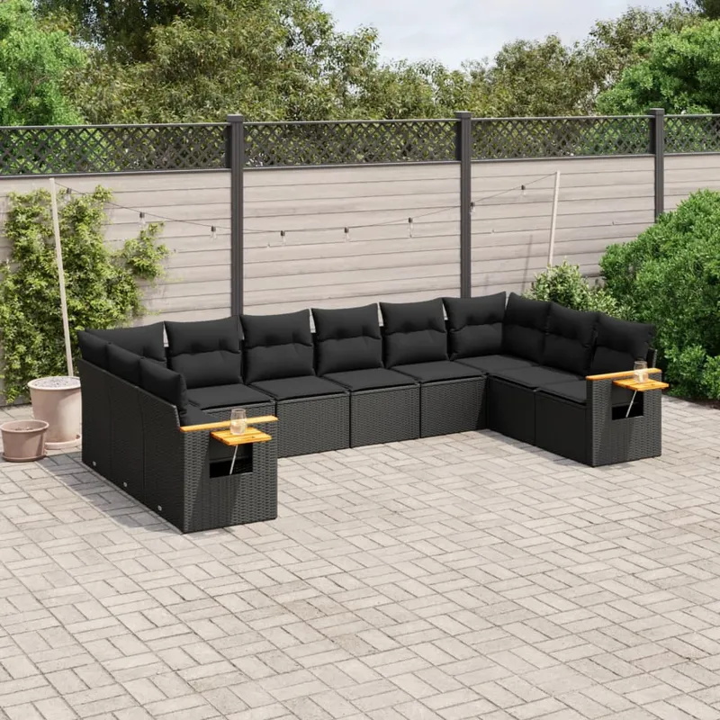 vidaXL Loungegrupp 10 delar med svarta dynor konstrotting (#1277)