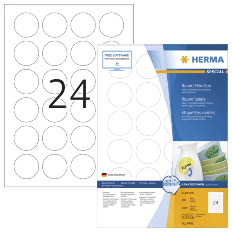 Etikett HERMA Movables A4 Ø40mm (100)