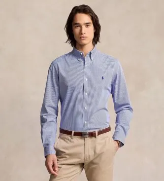 Polo Ralph Lauren för män. 710928254007 Slim Fit-skjorta i stretchpoplin blå (L), Casual, Bomull, Klassisk, Lång ärm