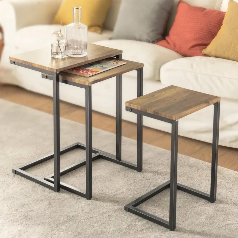 SoBuy, Satsbord set om 3, Soffbord, svart + brun, Testad för 20 kg, FBT102-F