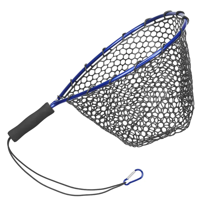 Fisknät Mjukt silikonfisklandningsnät Aluminiumstång EVA-handtag med elastisk rem och blå