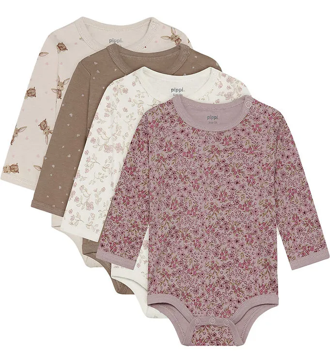 Pippi Långärmad Body 4-Pack, Violet Ice, 56, Bebiskläder