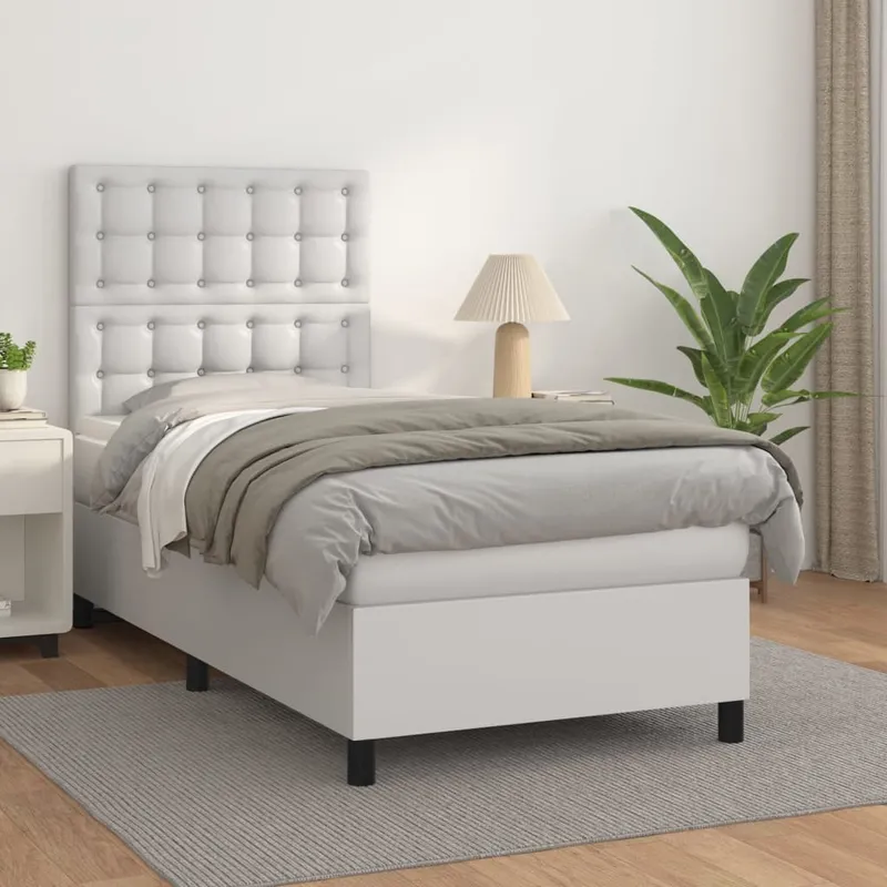 vidaXL Ramsäng med madrass vit 90×200 cm konstläder (#4860)