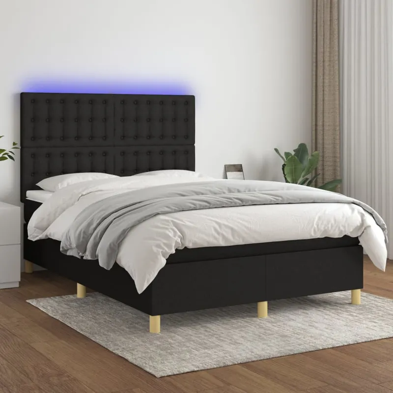 vidaXL Ramsäng med madrass & LED svart 140×200 cm tyg (#2835)