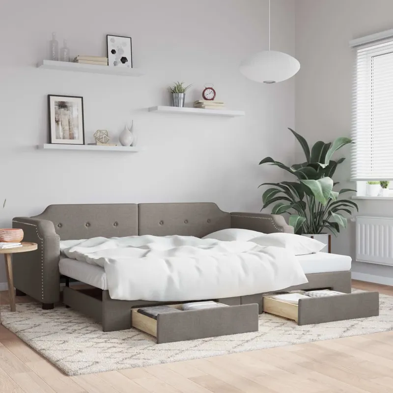 vidaXL Dagbädd utdragbar med lådor taupe 90×200 cm tyg (#0470)