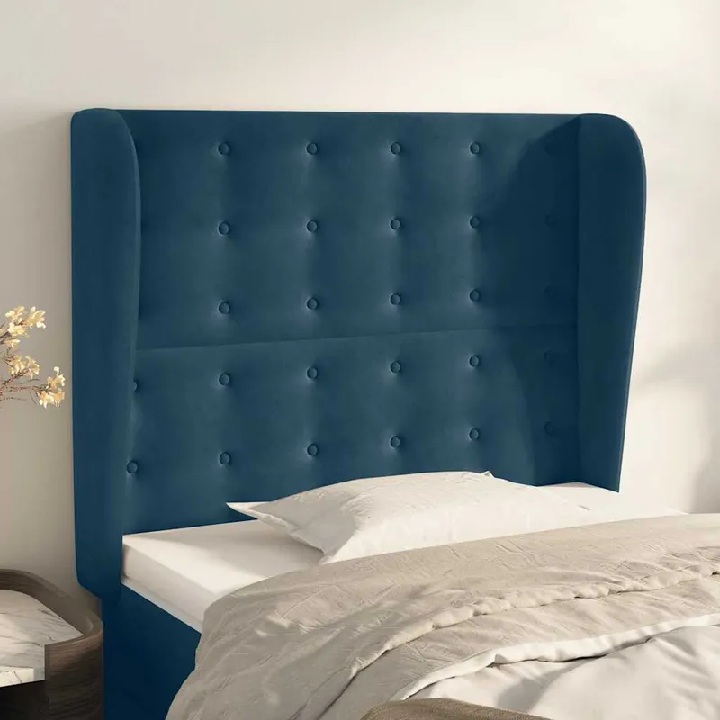 vidaXL Sänggavel med kanter mörkblå 93x23x118/128 cm sammet (#2947)